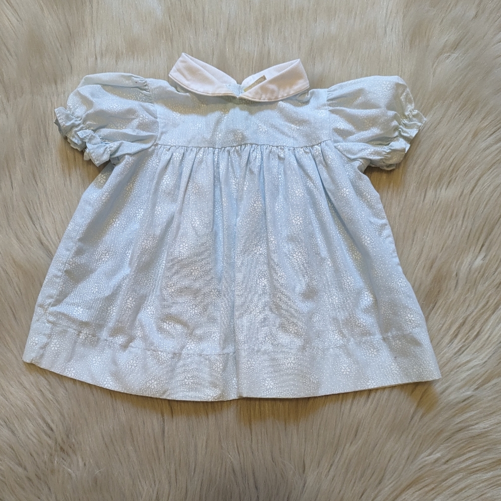 Vintage pale blue with white floral print dress size 3-6 M